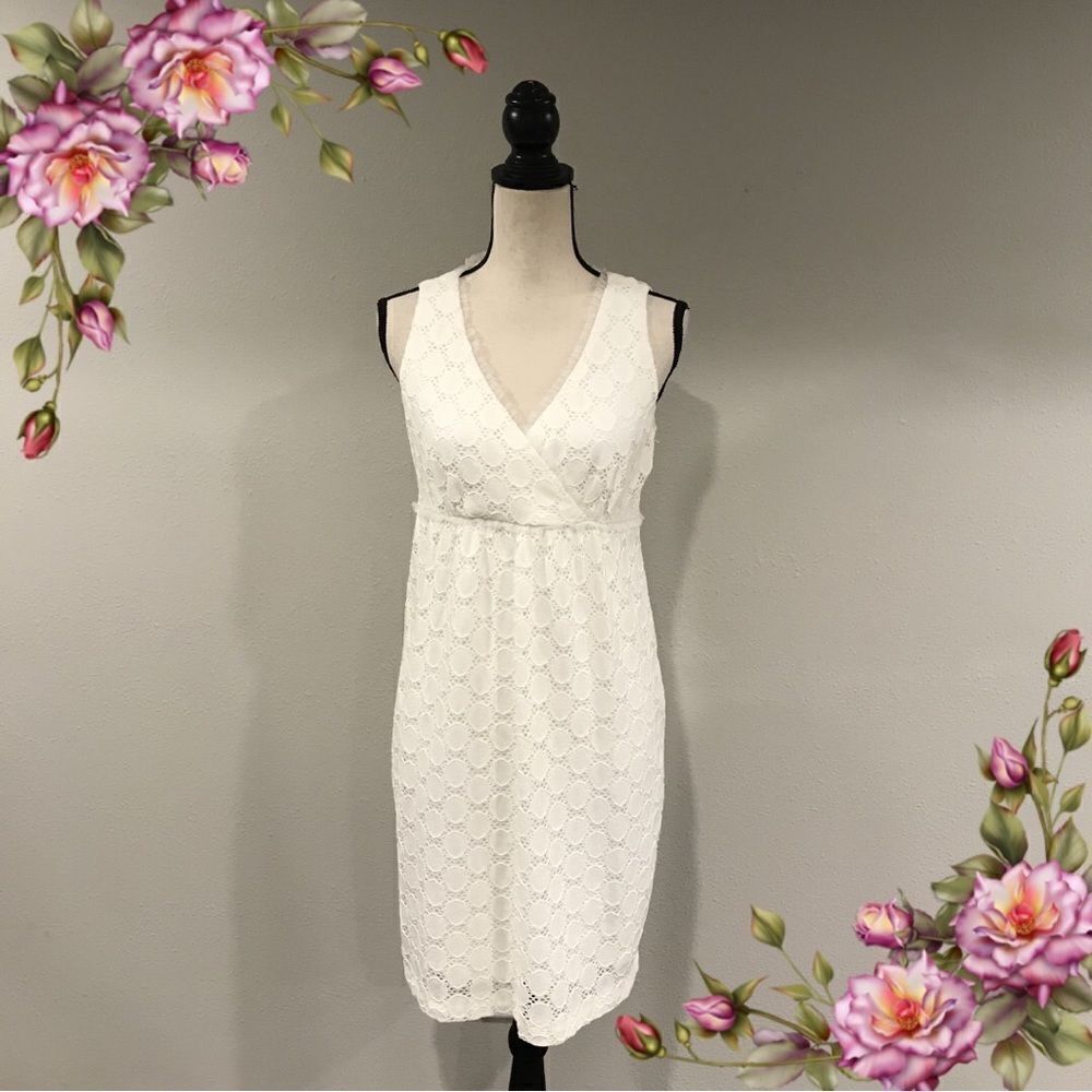 Dress Barn White Lace Sleeveless V-Neck Midi Dress
